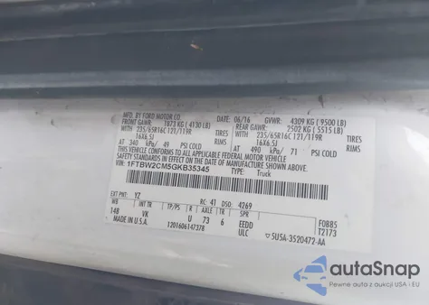 2016 Ford Transit-350 z USA, uszkodzony, nr VIN 1FTBW2CM5GKB35345